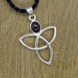 Silver Coloured Metal Triquetra with Garnet Pendant